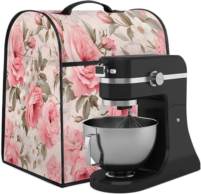 cfpolar Kitchen Aid Mixer Cover Compatible with 6-8 Quarts Flower Pink Rose Stand Mixer Cover Kitchen Aid Mixers Accessories Appliance Organizer Bag Dust Covers with Zipper Pocket