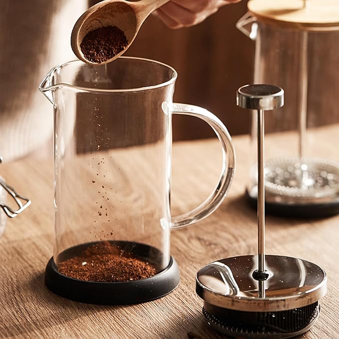Manual Press Coffee Maker Set Large Portable Manual Coffeepot with Stainless Steel Lid Glass Coffee Pot and Milk Frother for Household Brewing and Tea Brewing