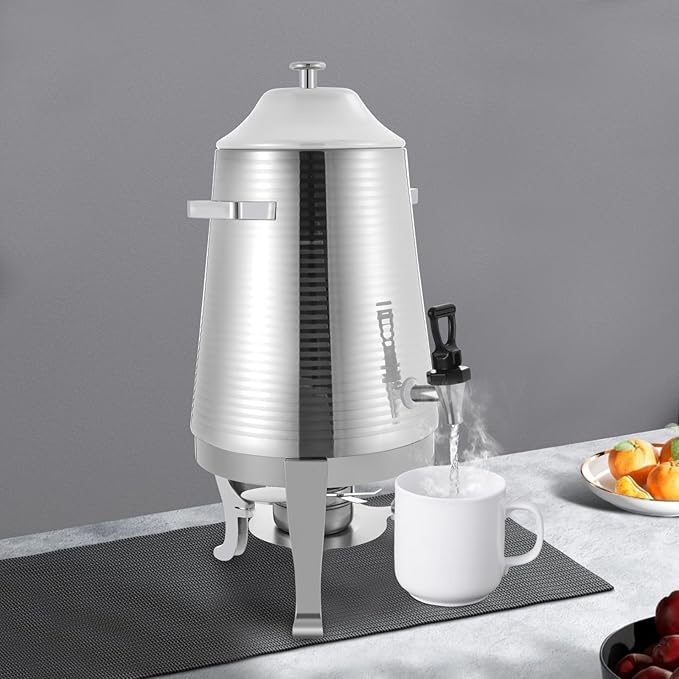 Coffee Urn With Fuel Holder 3.43 Gallon/13L Stainless Steel Beverage Dispensers for Coffee Tea Milk Juice Water Hot Drink Dispenser with Stand Chafer Urn with Spigot for Parties Catering (Silver)