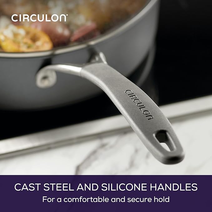 Circulon A1 Series with ScratchDefense Technology Nonstick Induction Sauté Pan with Helper Handle and Lid 5 Quart Graphite