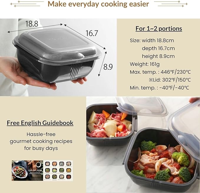 Microwave Cookware | Oven cookware | Freezer Container | Multi Kitchen tool | BPA Free | Heat Resistant | Dishwasher Safe | Quick healthy waterless cooking | Easy clean | Made in Japan | IMGLB-PS
