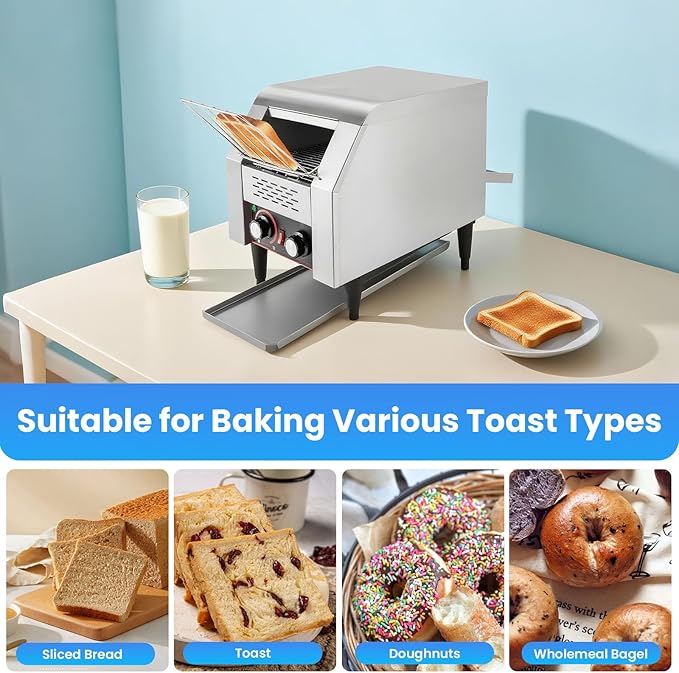 150/450 Slices/Hour Commercial Conveyor Toaster Stainless Steel Heavy Duty Industrial Bread Baking Machine w/ 3 Ring Heating Tubes for Baking Sliced Bread Toast (1300W(TT-150))