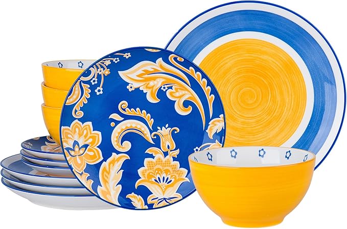 Wisenvoy Plates and Bowls Sets Ceramic Dinnerware Sets Plate Set Porcelain Dishes Set for 4 Dinner Plates