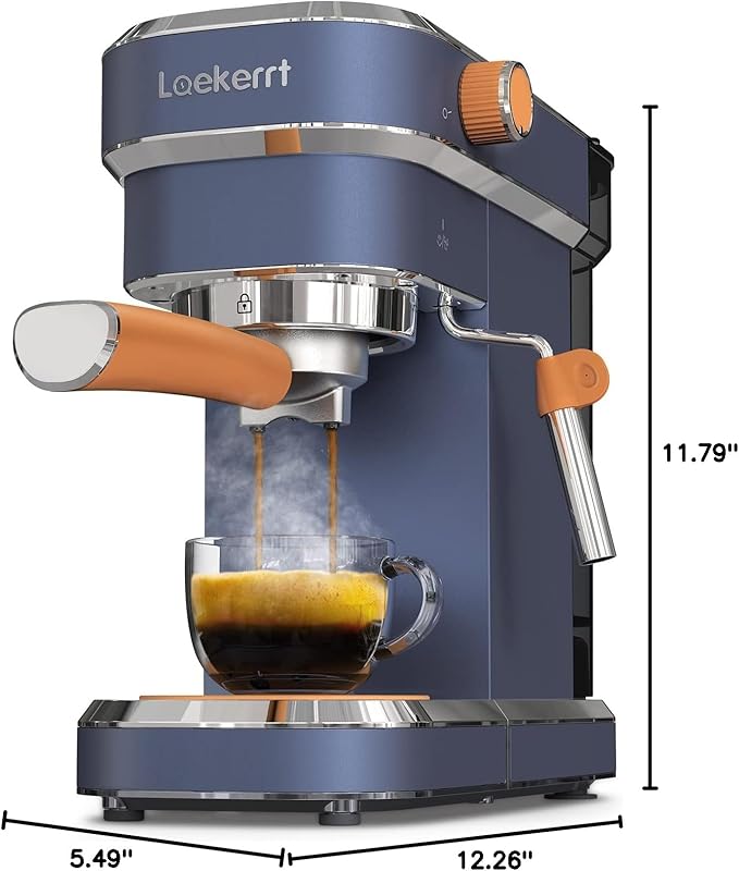 Laekerrt 20 Bar Espresso Maker CMEP01 with Milk Frother Steamer Home Expresso Coffee Machine for Cappuccino and Latte (Navy Blue Stainless Steel) Gift for Coffee Lovers Father