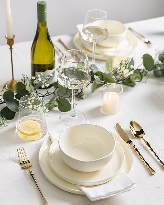 TheTerra Ceramic Dinnerware Sets for 4 12 Pieces Porcelain Lightweight Plates and Bowls Sets Scratch Resistant Dish Set Oven &amp Microwave &amp Dishwasher Safe Beige Speckled