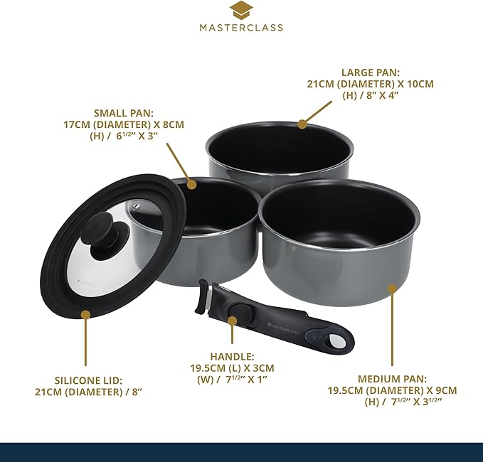 MasterClass Smart Space 3 Piece Non-Stick Induction Saucepan Set