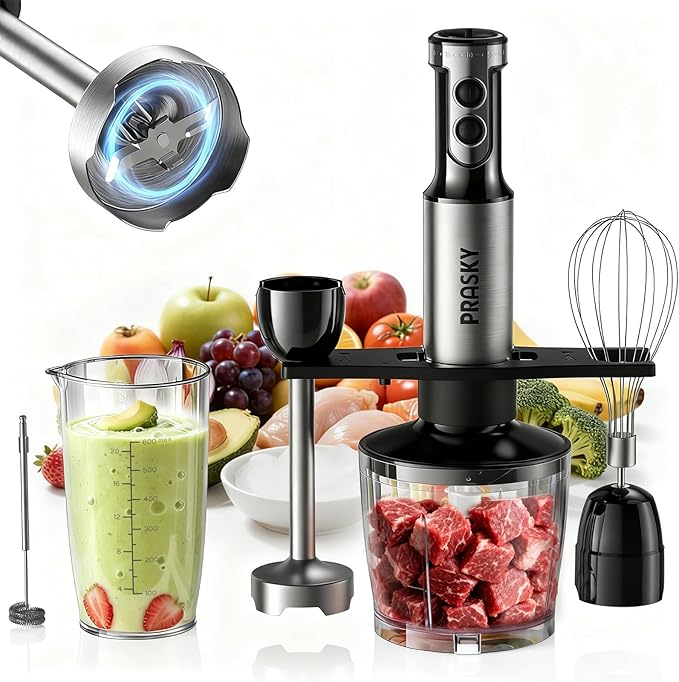 Immersion Blender Handheld Hand Blenders 20 Speed &amp Turbo Mode Hand Held Blender Heaviest Duty Copper Motor Stainless Steel Blades Milk Frother Wand Whisk 600ml Beaker 500ml Chopper (Black)