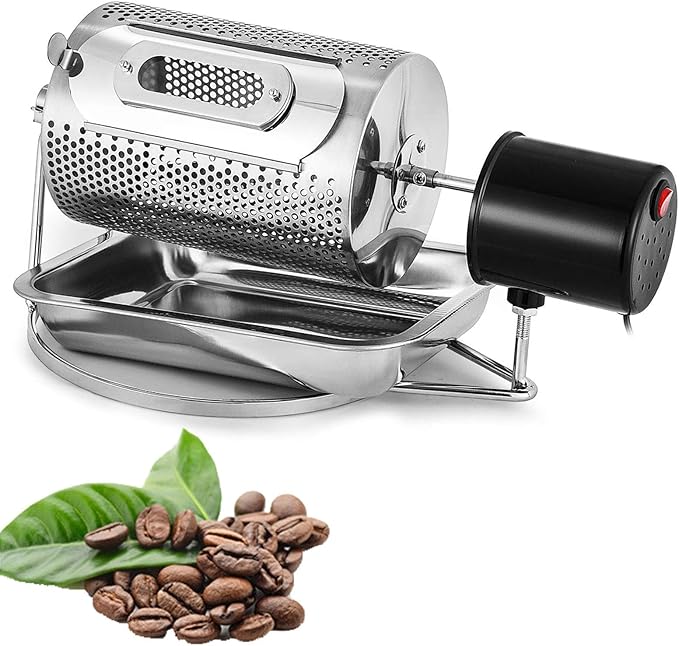 40W Stainless Steel Coffee Roaster MachineElectric Drum Type Rotating Coffee Roasterfor Coffee Chestnuts Peanutswith Visible Window and Stainless Steel Tray