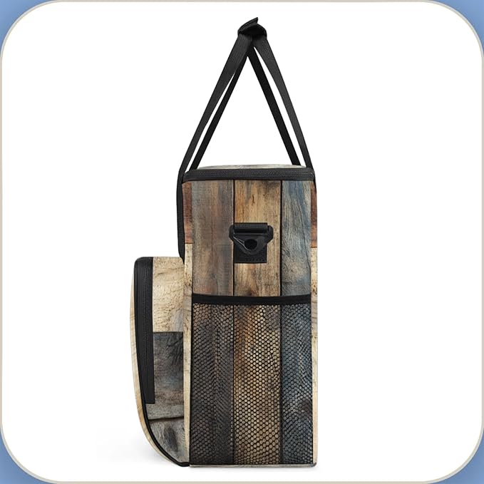 Rustic Wood Pattern Coffee Maker Travel Bag for Keurig K-Mini/K-Mini Plus Insulated Waterproof Tote with Pockets for K-Cup Portable Single-Serve Brewer Case