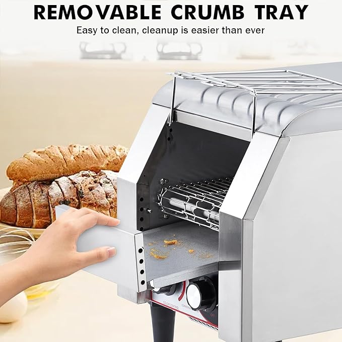 Commercial Conveyor Toaster 150 Slices/Hour Stainless Steel Toaster Oven with Dual Heating &amp 7-Speed Belt for Bagels/Buns/Bread in Cafes/Buffets