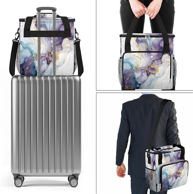 Beautiful Marble Themed Coffee Maker Carrying Bag Compatible with K-Mini or K-Mini Plus Portable Single Cup Coffee Maker Case with Pockets for K Cup Pods