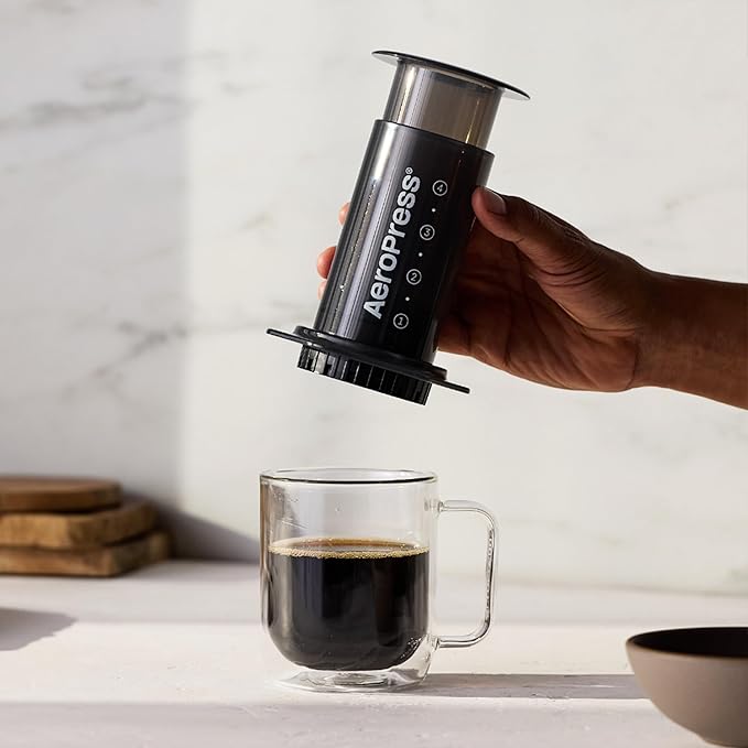 AeroPress Original Coffee and Espresso-style Maker Barista Level Portable Coffee Maker with Chamber Plunger &amp Filters Quick Coffee and Espresso Maker