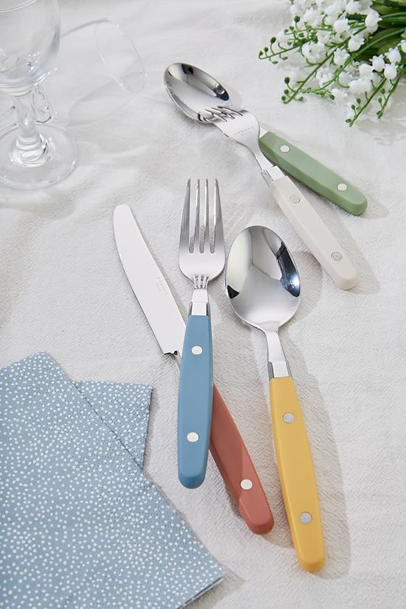 ANNOVA Silverware Set Retro/Rivet Colorful Stainless Steel Tableware Kitchen Flatware Set Utensils Includes Dinner Knives Forks Spoons Salad Forks &amp Dessert Spoons (Morandi Mix 20 Pieces)