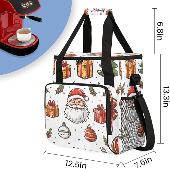 Glitter Santa Claus Coffee Maker Carrying Bag Portable Travel Storage Tote Bag Compatible with K-Mini or K-Mini Plus Single Serve Coffee Brewer Carrying Case with Multiple Pockets &amp Shoulder Str