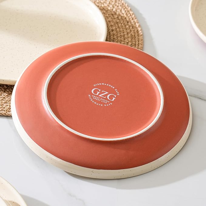 GZG Ceramic Dinner Salad Plates Set of 4 8 Inch Speckled Dinnerware Dessert Plates with Clay-Tone Base Microwave Oven Dishwasher Safe