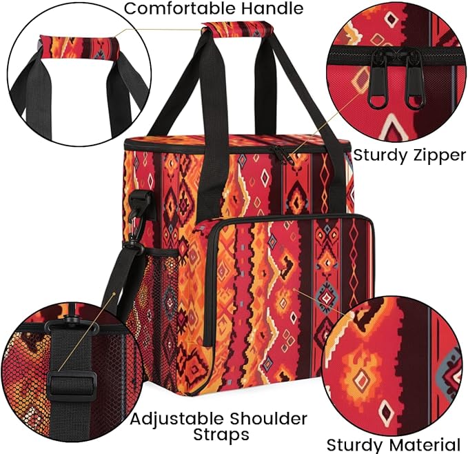 Ethnic Aztec Coffee Maker Carrying Bag Vintage Striped Pattern Travel Storage Bag Compatible with K-Mini or K-Mini Plus Single Serve Coffee Brewer Carrying Case with Pockets &amp Shoulder Strap