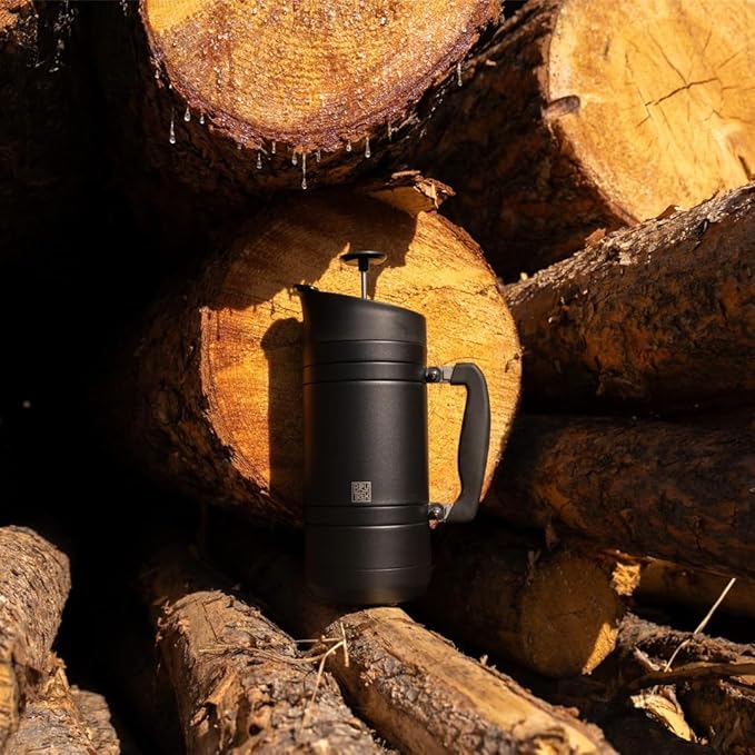 BruTrek® by Planetary Design BaseCamp Coffee Press - Double Wall Insulated Stainless Steel - Bru-Stop Technology No Grounds in Coffee No Spill Lid (Obsidian 48 fl.oz)