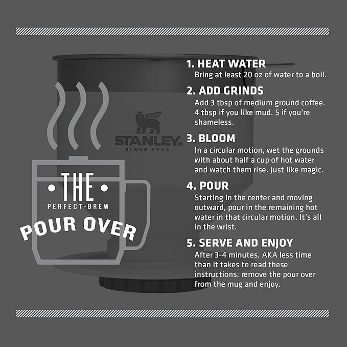 STANLEY Perfect Brew Pour Over | Manual Single Cup Coffee Maker | Drip Coffee Maker with Reusable Filter | Easy Clean Stainless Steel | BPA-Free | Polar