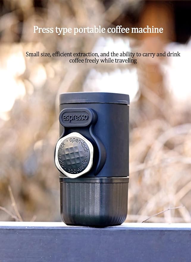 Portable Hand press Coffee Maker with with Capsule Compartment and Coffee Powder Bowl &amp Travel Mug - Compact Espresso Machine for Home Travel Manual Coffee Brewing