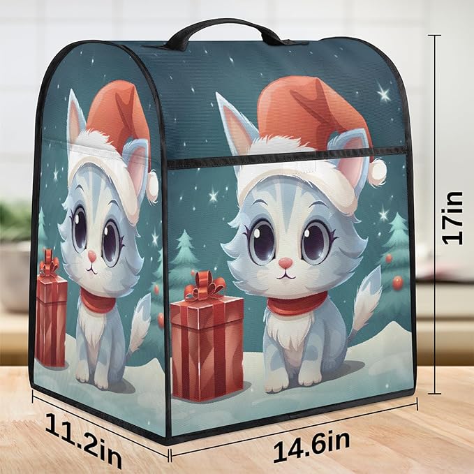 cfpolar Kitchen Aid Mixer Cover Compatible with 6-8 Quarts Christmas Hat Cute Cat Stand Mixer Cover Kitchen Aid Mixers Accessories Appliance Organizer Bag Dust Covers with Zipper Pocket