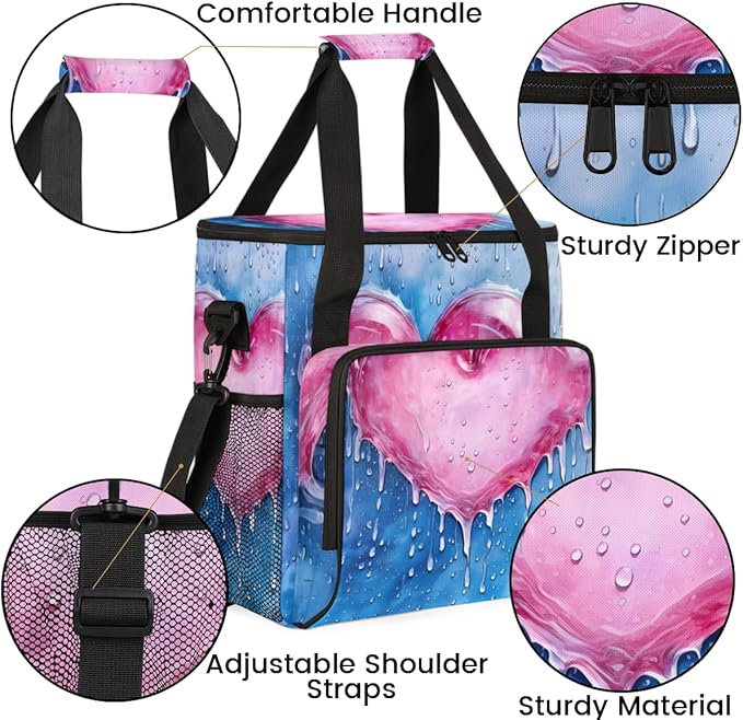 Pink Heart Coffee Maker Carrying Bag Portable Travel Storage Tote Bag Compatible with K-Mini or K-Mini Plus Single Serve Coffee Brewer Carrying Case with Multiple Pockets &amp Shoulder Strap