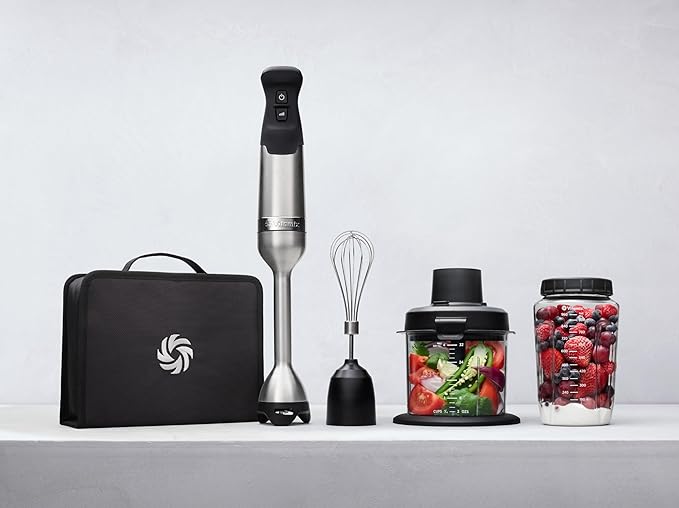 Vitamix 5-Speed Immersion Blender 5-Piece Bundle 625-Watt Motor One-Handed Operation 5 ft cord includes Mini-Chopper Blending Jar Whisk Attachment &amp Storage Case Stainless Steel/Black