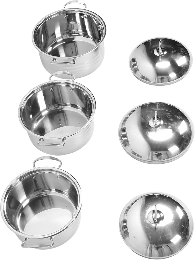 Topyond 3 Piece Stainless Steel Pot Set Even Heat Distribution AntiStick Coating Soup Pots with Lids Induction Ready Cookware for Home Kitchen and Restaurants Easy Cleaning