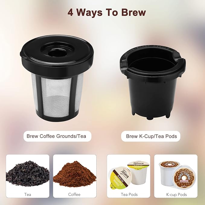 Single Serve Coffee Maker K Cup with Reservoir Space Saver One Cup Coffee Maker 2 In 1 Coffee Maker 6 To 14 Oz Brew SizesFits Travel MugSingle Pod Coffee Maker with Self-Cleaning Function