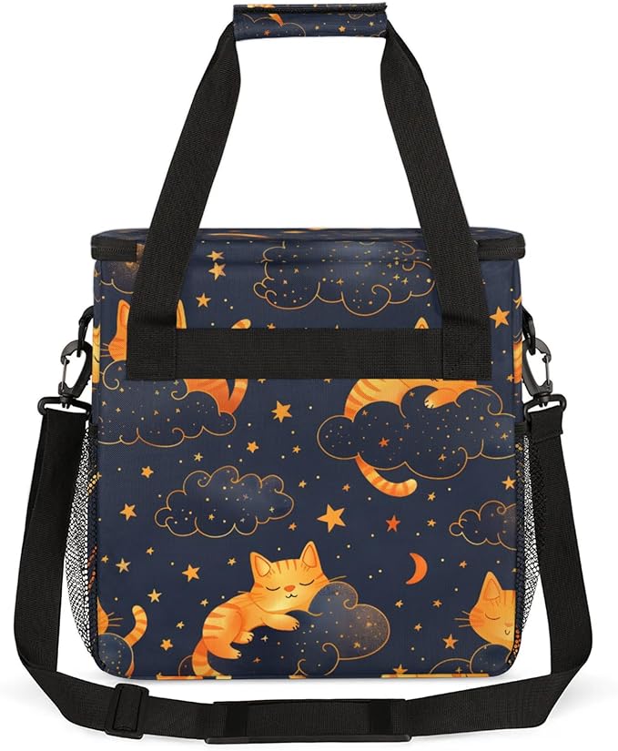 Sleeping Cats Coffee Maker Travel Bag for Keurig K-Mini/K-Mini Plus Insulated Waterproof Tote with Pockets for K-Cup Portable Single-Serve Brewer Case