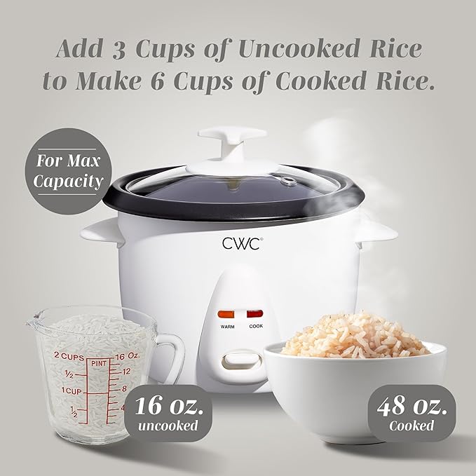 COOK WITH COLOR 6 Cup Rice Cooker 300W - Effortless Cooking and Perfectly Cooks 3 Cups of Raw Rice for 6 Cups of Cooked Rice Cream