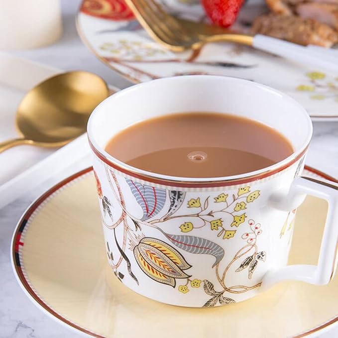 4 Piece Dinnerware Set Durable Ceramic Dinner Plate SetsExquisite Phnom Penh and Floral Design Dinner Set Plates Coffee Cup and Saucer Set Service for 1
