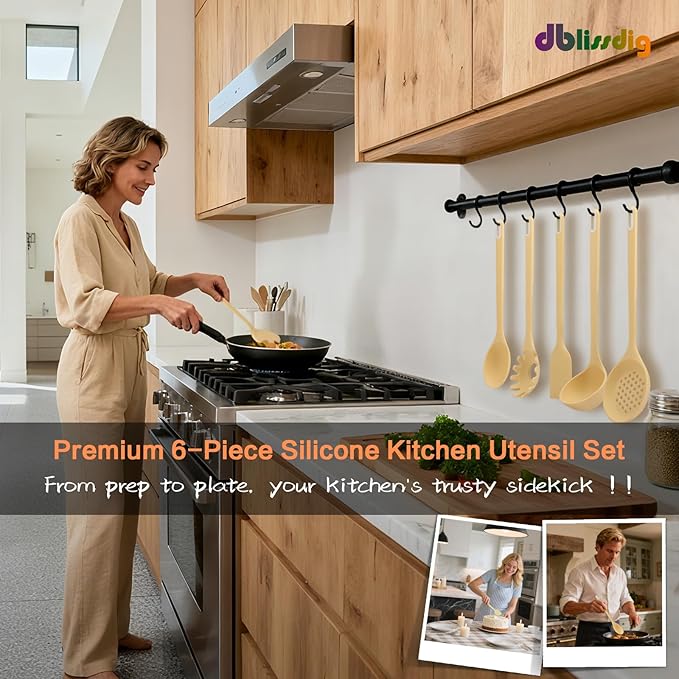 Silicone Kitchen Cooking Utensils Set of 6 Non-Stick Food Grade Silicone Cooking Utensils Set Heat Resistant Non-Toxic Ergonomic Designed Dishwasher Safe Kitchen Utensils for Nonstick Cookware