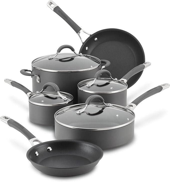 Circulon 83903 Radiance Hard Anodized Nonstick Cookware Pots and Pans Set 10 Piece Gray