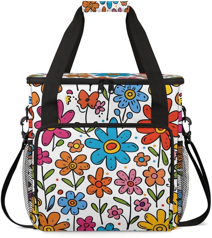 Cute Floral Colorful Travel Coffee Maker Carrying Bag Boho Large Organizer Storage Tote Bag Insulated Reusable Cooler Lunch Bags