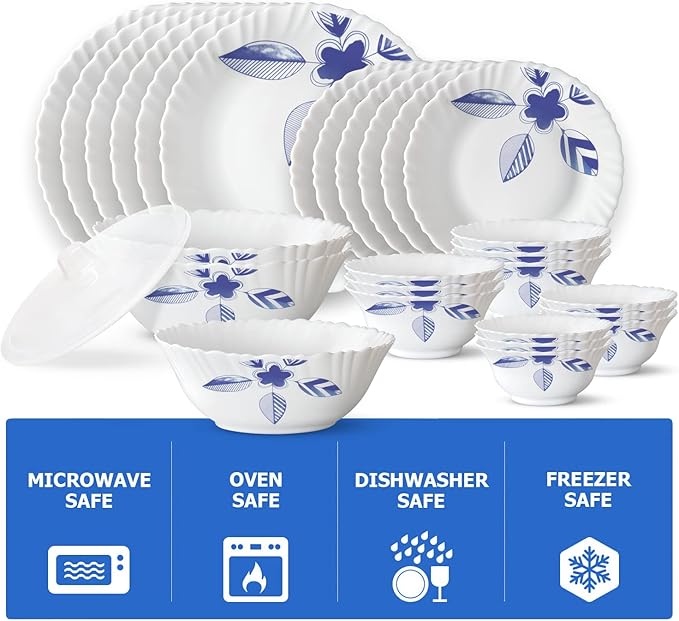 Borosil Gourmet Dinnerware Set For 6 35 Pieces White Dinner Plates and Bowls Sets Chip Resistant Tempered Opal Glass Stain Resistant Dishwasher &amp Microwave Safe Dinner Set For Gifting Serves