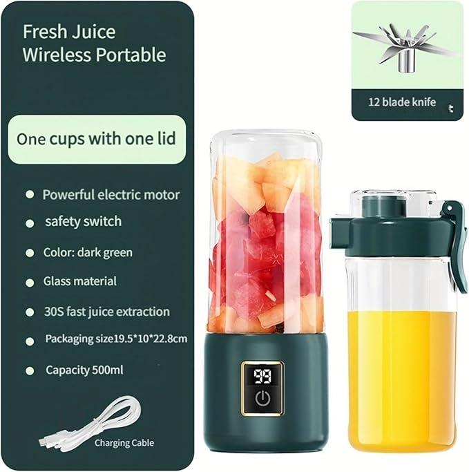 Portable Blender Mini Blendersmall blender for smoothies 12 Blades Perfect for Blending Small Convenient Multifunctional with Digital Touch Screen Suitable for Family Travel (olive green)
