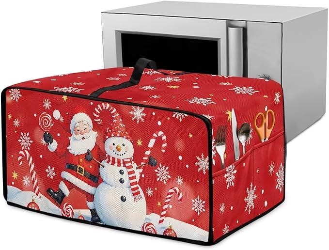Doojoayie Chrsitmas Toaster Oven Cover Santa &amp Snowman Print 6 Slice Bread Machine Dust Protector Universal Fit Dust-proof &amp Stain Resistant Covers for Kitchen Appliance