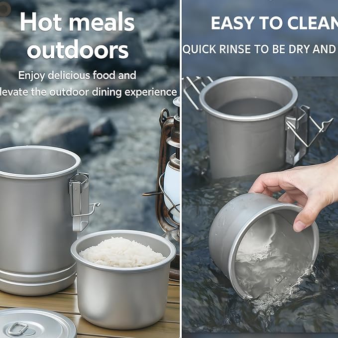 3-in-1 Camping Rice Cooker &amp Steamer Pot – 304 Stainless Steel Outdoor Cookware with Strainer Lid &amp Foldable Handle – Portable Travel Cooking Pot for Hiking Backpacking Campfire Cooking