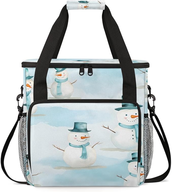 Xmas Snowman Coffee Maker Carrying Bag Fantastic Snowman Travel Storage Bag Compatible with K-Mini or K-Mini Plus Single Serve Coffee Brewer Carrying Case with Multiple Pockets &amp Shoulder Strap