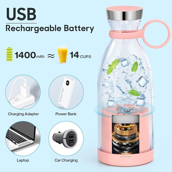Portable BlenderFashion Portable Blender for Shakes and Smoothies 11.8 OzMagnetic USB Fast Charging Mini Mixer BottleTake It for Traveling Outdoor Gym Office Cars Gift -PK
