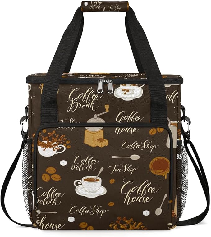coffee sugar coffee beans Coffee Maker Carring Bag Travel Carrying Storage Tote Bag Compatible with Keurig K-Mini or K-Mini Plus Portable Single Serve Coffees Brewer Case with Pockets for K-cup Pods