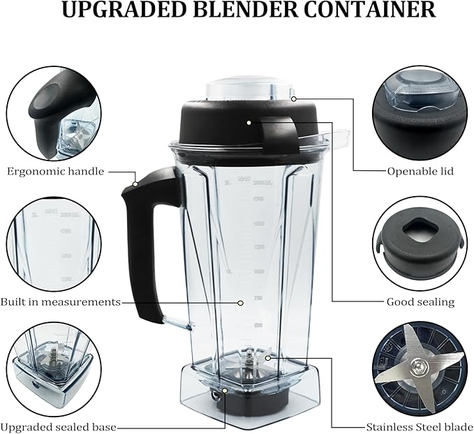 Blender Pitcher 64oz Compatible with 5200 5000 5300 6300 VM0101 VM0103 VM0197 Classic/Explorian/Commercial Series etc Container Jar Cup 2-year full warranty