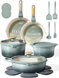 CAROTE 20Pcs Titanium Cookware Set Pots and Pans Set Non Stick Kitchen Cooking Set with Detachable Handle Non Toxic Induction Cookware Dishwasher/Oven Safe