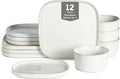 Stone Lain Cairo 12-Piece Dinnerware Set Stoneware Plates and Bowls Set Microwave and Dishwasher Safe Includes Dinner and Salad Plates Cereal Bowls Dish for 4 White Speckled