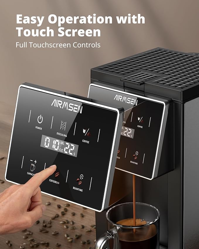 AIRMSEN Grind &amp Brew Coffee Maker with Built-in Grinder (2026 Model) - Single-Serve Compatible with K-Cup Pods &amp Ground 1000W Fast 6-14oz Brewer Descaling Alert Touchscreen &amp 50oz Remo