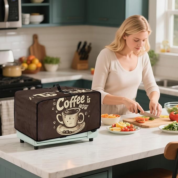 Doojoayie Dust Cover for Toaster Oven 6 Slice Small Appliance Covers Stain Resistant &amp Dustproof Kitchen Appliance Protector Coffee Print
