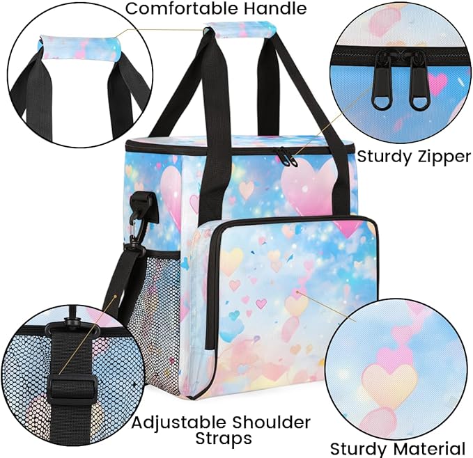 Glitter Coffee Maker Carrying Bag Pink Heart Portable Travel Storage Tote Bag Compatible with K-Mini or K-Mini Plus Single Serve Coffee Brewer Carrying Case with Multiple Pockets &amp Shoulder Stra