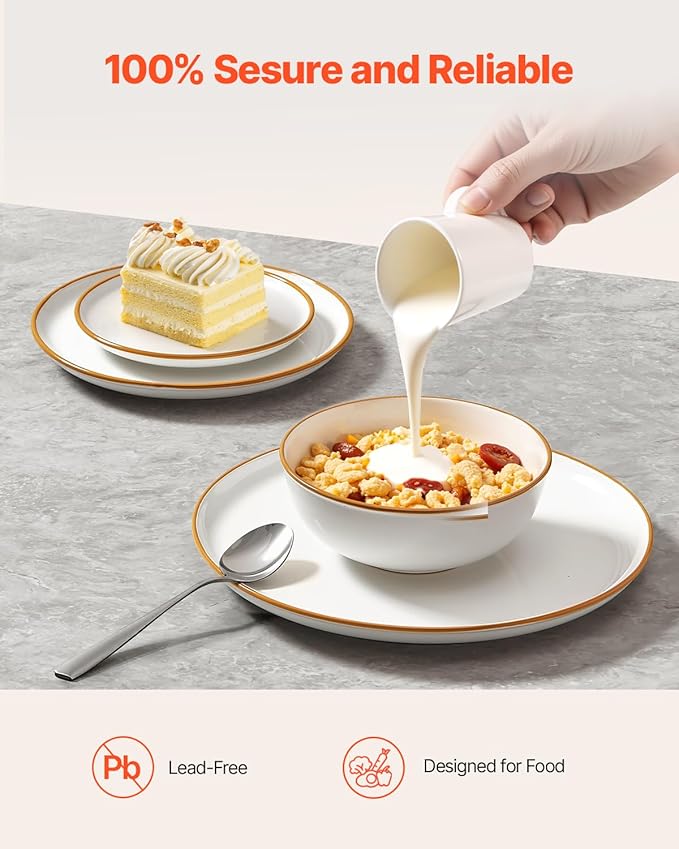 VEVOR Dinnerware Set Service for 8 (32 PCS) Round Plates and Bowls Sets Scratch Resistant Ceramic Dinner Ware Dishwasher and Microwave Suitable Kitchen Dish for Dessert Salad Soup Pasta White
