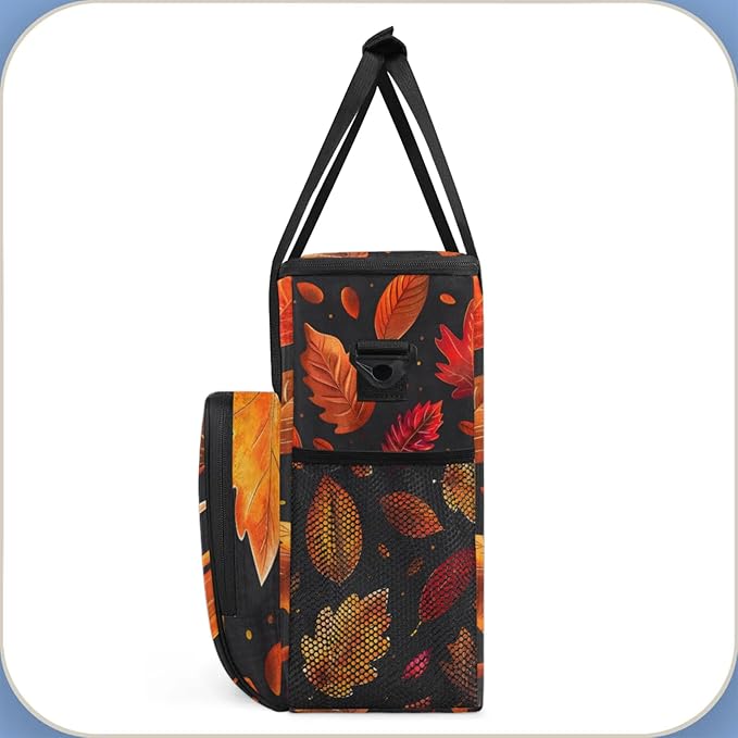 Fall Leaves Theme Coffee Maker Travel Bag for Keurig K-Mini/K-Mini Plus Insulated Waterproof Tote with Pockets for K-Cup Portable Single-Serve Brewer Case