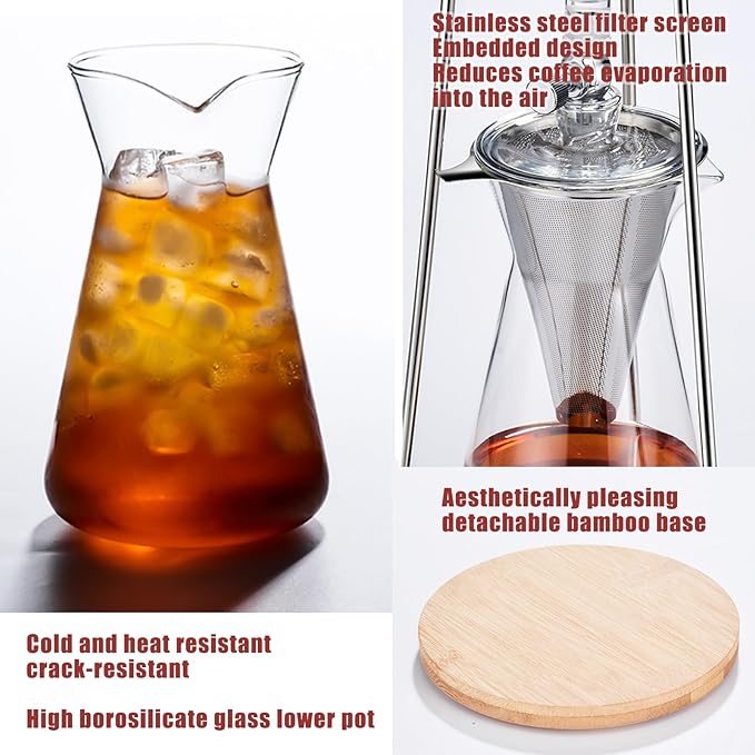 Drip Tower Coffee MakerCoffee Pot Ice Drip Coffee Maker Cold Brew Coffee MakerIced Coffee Maker Cold Brew Dripper Pot Cold Drip Coffee Tower Ice Coffee Machine Cold Brew Coffee for Cafe Home Kitchen